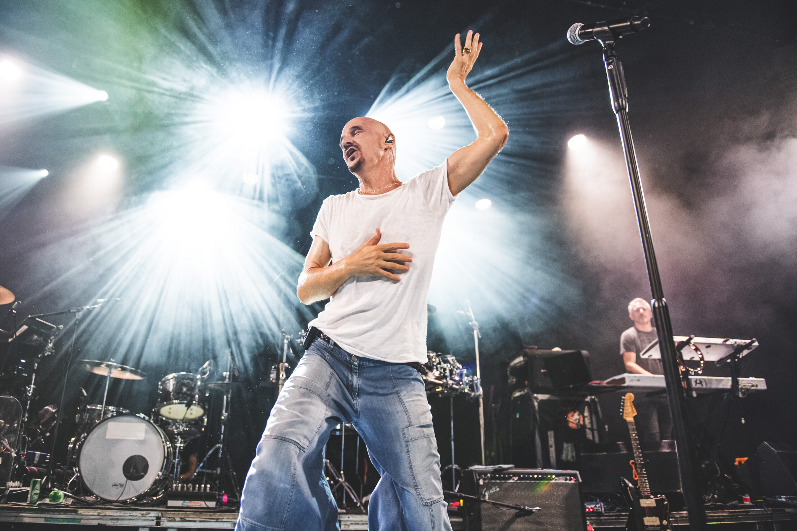 Tim Booth, performing with James in Madrid two years ago, is cited by Moore as an inspiration